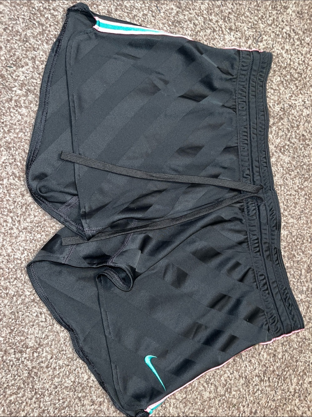 Nike Women's Black Athletic Shorts with Teal and Pink Trim